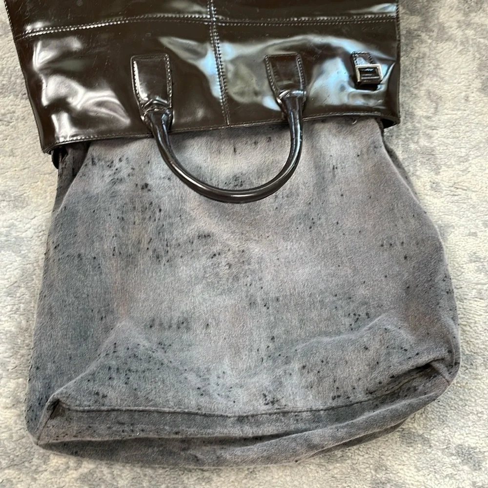 Vintage Gucci Dark Brown Patent Leather Structured Handbag 2 Way Glossy